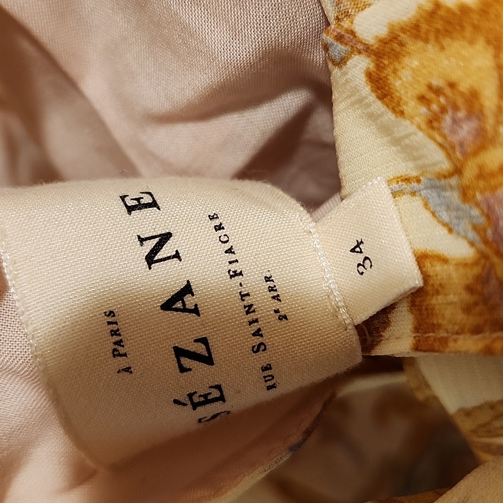 Sezane Estel Long Sleeve Printed Mini Dress Camel Patchwork 34 (US 2) - Picture 2 of 6
